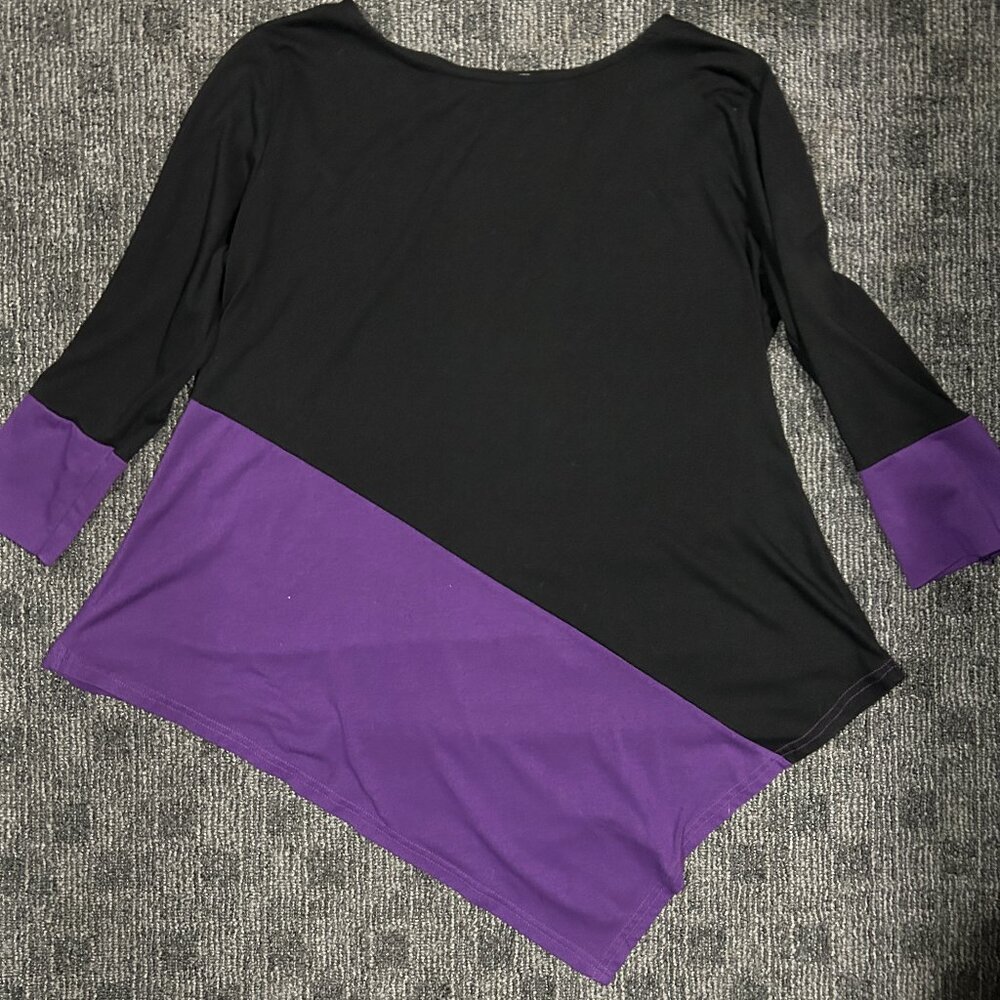 Dresswel black/purple asymmetrical pointed hem tunic top goth XL